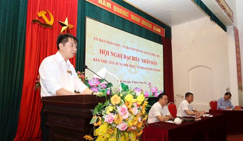 Phó Bí thư Thường trực Đảng ủy xã Phúc Sơn Trần Việt Thắng phát biểu chỉ đạo hội nghị. Ảnh: Kim Nhuệ