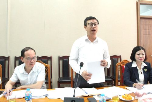 Phó Bí thư Đảng ủy, Chủ tịch UBND xã Đại Thanh Nguyễn Văn Hưng báo cáo tại buổi làm việc. Ảnh: Đức Chung