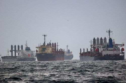 Các tàu thuyền tại khu neo đậu phía nam eo biển Bosphorus ở Istanbul, Thổ Nhĩ Kỳ trong lúc chờ đến lượt kiểm tra theo khuôn khổ sáng kiến Ngũ cốc Biển Đen hồi tháng 12/2022. Ảnh: Reuters.