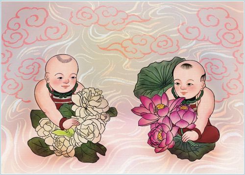 Bức “Em bé ôm hoa” dựa trên cặp tranh “Vinh hoa - Phú quý” nổi tiếng.