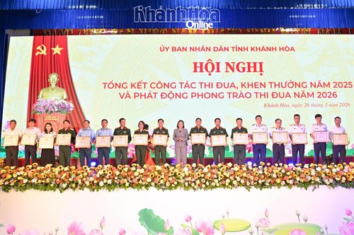 Đồng chí Trần Thu Mai trao bằng khen cho các tập thể.
