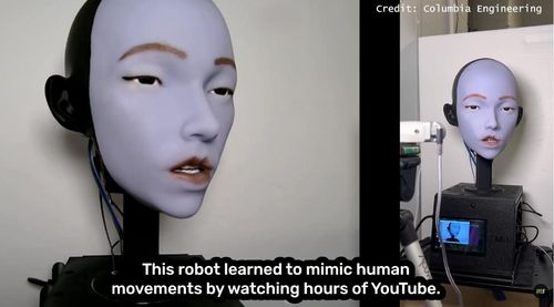 Robot hình người của Đại học Columbia học cách mô phỏng biểu cảm và cử động môi qua video Youtube. (Nguồn: Columbia University)
