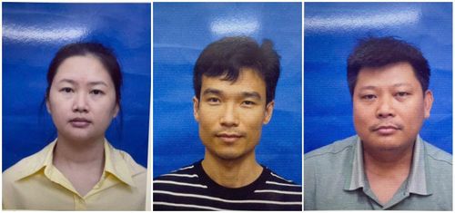 Các bị can: Ngô Thị Thảo, Trần Quang Chiến, Vương Lê Vĩnh Nhân (từ trái sang).