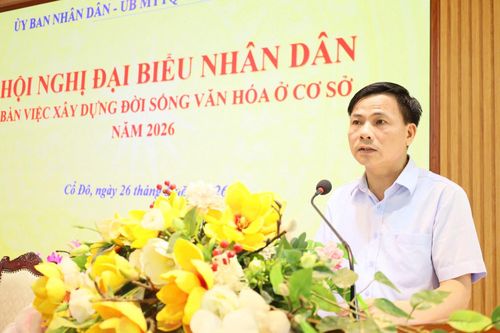 Phó Bí thư Thường trực Đảng ủy xã Cổ Đô Nguyễn Tiến Hưng phát biểu tại hội nghị: Ảnh: PV