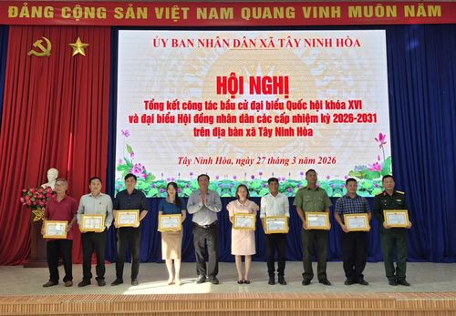 Lãnh đạo xã trao giấy khen cho các tập thể.