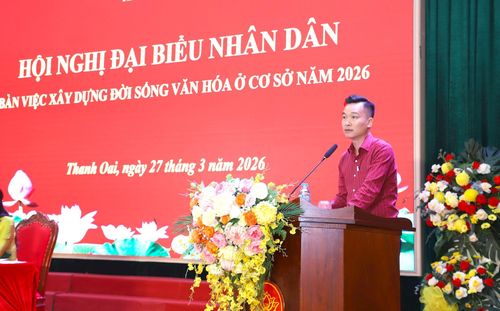 Phó Chủ tịch UBND xã Thanh Oai Nguyễn Hồng Hải cho biết, năm 2025, tổng thu ngân sách nhà nước năm 2025 đạt 108% dự toán giao. Ảnh: Mai Quý