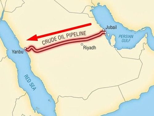 Đường ống chạy xuyên bán đảo Arab, nối các mỏ dầu khổng lồ ở phía đông với thành phố cảng công nghiệp Yanbu ở phía tây, dài hơn 1.000 km. Nguồn: investinglive
