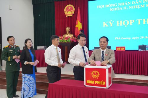 Đại biểu HĐND phường tham gia bỏ phiếu bầu các chức danh chủ chốt. Ảnh Hữu Tiệp
