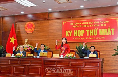 Chủ tọa kỳ họp biểu quyết thông qua Nghị quyết về việc bầu các Ủy viên UBND tỉnh, nhiệm kỳ 2026-2031.