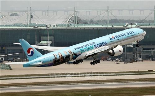 Máy bay của hãng hàng không Korean Air cất cánh từ sân bay quốc tế Incheon, Hàn Quốc. Ảnh tư liệu: Yonhap/TTXVN