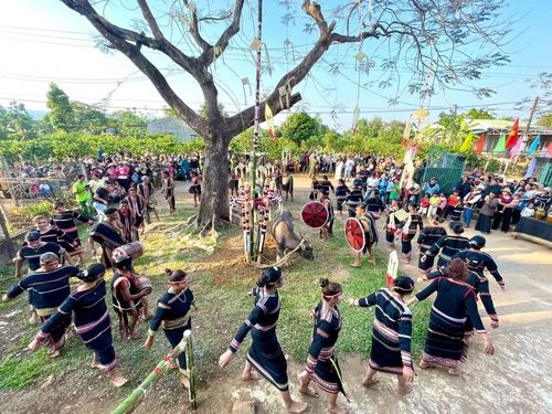 Rộn ràng vòng xoang và nhịp cồng chiêng trong ngày hội cộng đồng. Ảnh: Lam Nguyên
