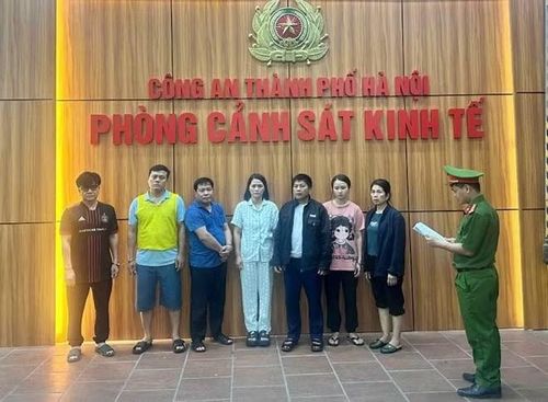 Các đối tượng trong đường dây giết mổ, tiêu thụ thịt lợn bệnh trên địa bàn TP Hà Nội. Ảnh: Công an Hà Nội