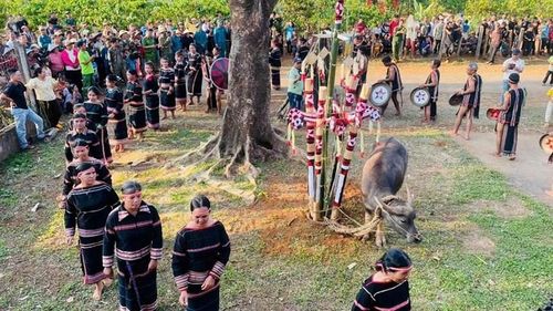 Những vòng xoang uyển chuyển hòa cùng âm vang cồng chiêng khiến không gian lễ hội tràn ngập niềm hân hoan trong Lễ mừng chiến thắng