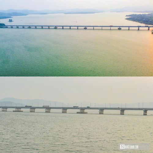 Cầu vượt cao tốc Bắc - Nam vắt ngang mặt hồ.