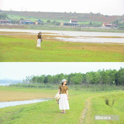 Vẻ đẹp của hồ Yên Mỹ thu hút nhiều người trẻ đến cắm trại, chụp ảnh.