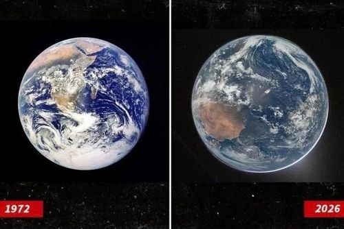 Ảnh chụp Trái Đất năm 1972 và năm 2026. Ảnh: NASA.