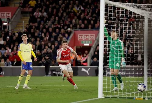 Tiền đạo Viktor Gyokeres ghi bàn gỡ hòa 1-1 cho Arsenal ở phút 68, sau khi vào sân từ băng ghế dự bị.