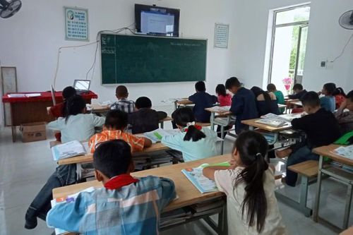 Học sinh học Tiếng Anh qua màn hình tivi.