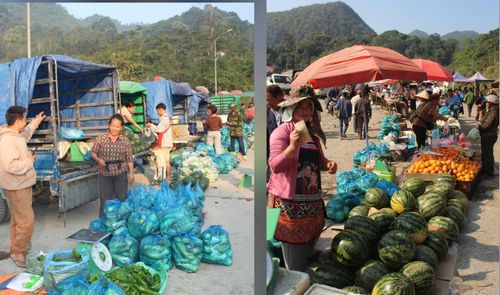 Các loại nông sản được người dân bày bán đa dạng.