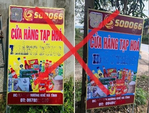 Hình thức quảng cáo cá độ bóng đá, đánh bạc trực tuyến trá hình tại các cửa hàng tạp hóa.