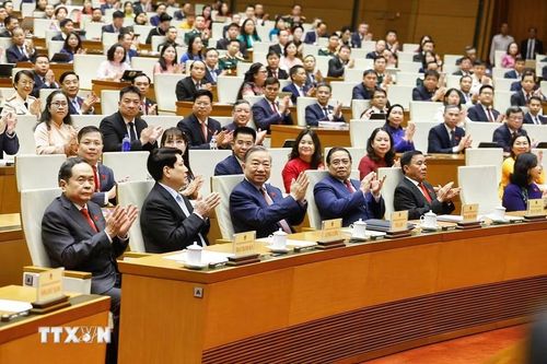 Tổng Bí thư Tô Lâm cùng các đồng chí lãnh đạo, nguyên lãnh đạo Đảng, Nhà nước và đại biểu Quốc hội dự khai mạc Kỳ họp thứ Nhất, Quốc hội khóa XVI. (Ảnh: Doãn Tấn/TTXVN)