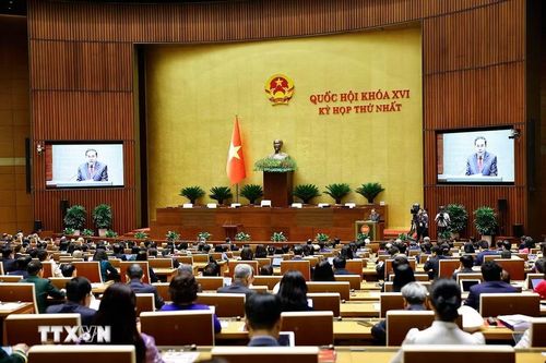Đồng chí Trần Thanh Mẫn, Chủ tịch Quốc hội khóa XV phát biểu khai mạc Kỳ họp thứ nhất, Quốc hội khóa XVI. (Ảnh: Doãn Tấn/TTXVN)