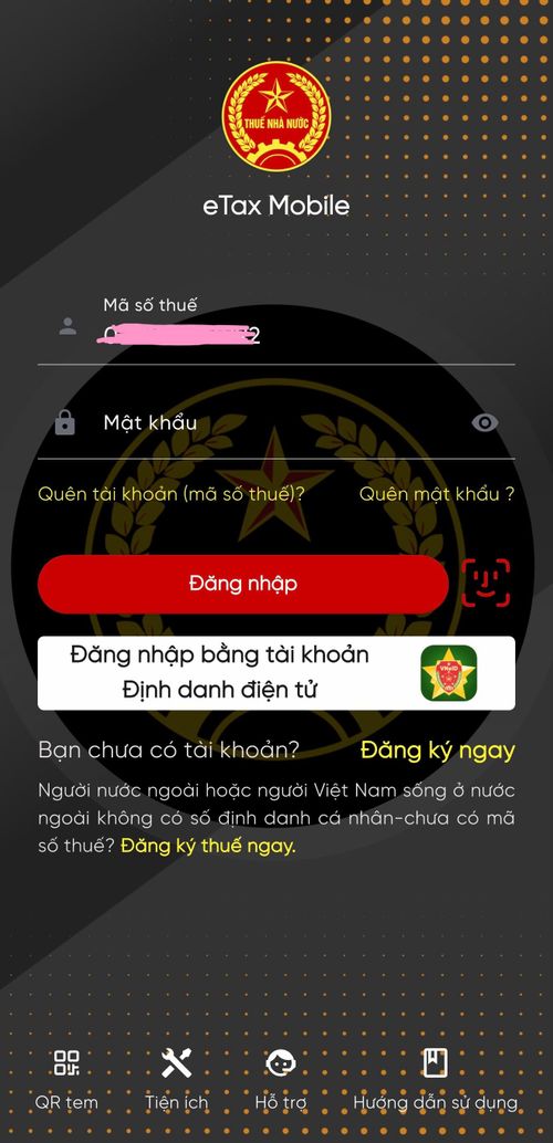  Màn hình ứng dụng eTax Mobile.