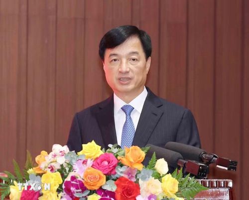 Đồng chí Nguyễn Duy Ngọc, Ủy viên Bộ Chính trị, Bí thư Trung ương Đảng, Trưởng Ban Tổ chức Trung ương, phát biểu tại hội nghị. (Ảnh: Phương Hoa/TTXVN)