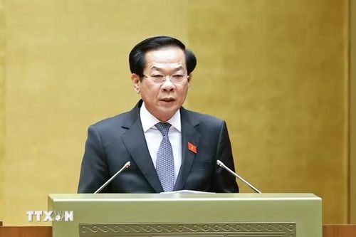 Bộ trưởng Nội vụ Đỗ Thanh Bình, thừa ủy quyền của Thủ tướng Chính phủ trình bày Tờ trình về dự án Luật sửa đổi, bổ sung một số điều của Luật Thi đua, khen thưởng. (Ảnh: Doãn Tấn/TTXVN)
