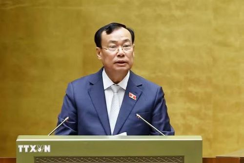 Chủ nhiệm Ủy ban Quốc phòng, An ninh và Đối ngoại của Quốc hội Lê Tấn Tới trình bày Báo cáo thẩm tra về dự án Luật sửa đổi, bổ sung một số điều của Luật Cơ quan đại diện nước Cộng hòa xã hội chủ nghĩa Việt Nam ở nước ngoài . (Ảnh: Doãn Tấn/TTXVN)