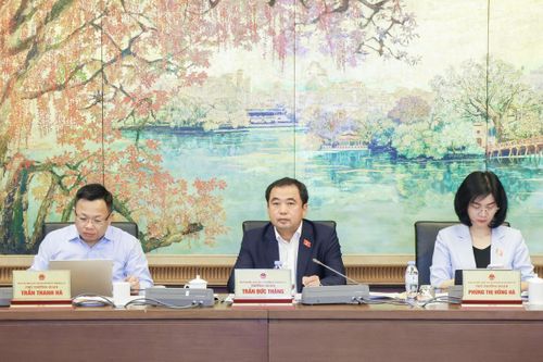 Ủy viên Bộ Chính trị, Bí thư Thành ủy Hà Nội Trần Đức Thắng điều hành phiên thảo luận Tổ (Ảnh: Quang Vinh)
