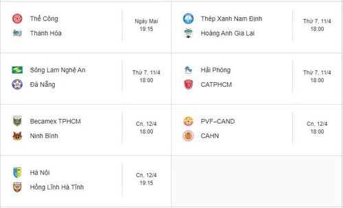 Lịch thi đấu vòng 18 V-League.
