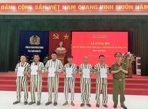 Lãnh đạo Trại tạm giam trao các quyết định giảm án.