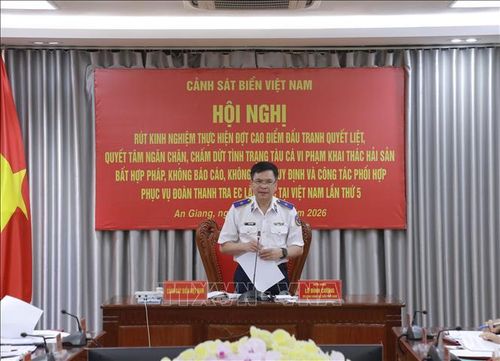 Thiếu tướng Lê Đình Cường, Tư lệnh Cảnh sát biển Việt Nam, chủ trì Hội nghị. Ảnh: TTXVN phát