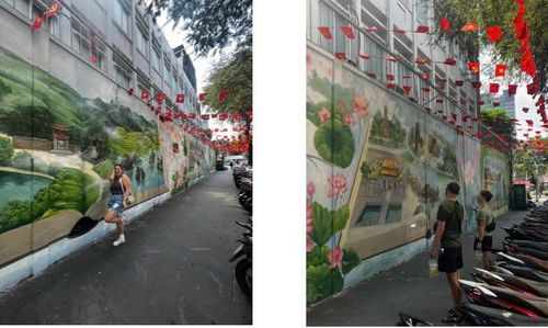 Khu vực bãi xe đường Hai Bà Trưng chừa khoảng trống cho người đi bộ, ngắm tranh bích họa và chụp ảnh. Ảnh: Đường sách TP Hồ Chí Minh cung cấp