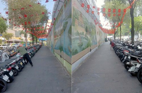 Khu vực bãi giữ xe của Đường sách TP Hồ Chí Minh trên vỉa hè đường Công Xã Paris. Ảnh: Đường sách TP Hồ Chí Minh cung cấp