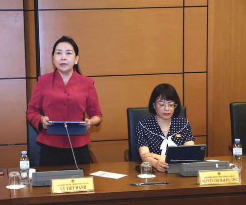  ĐB Lý Tiết Hạnh tham gia thảo luận tại tổ vào chiều 8-4. Ảnh: Đoàn ĐBQH tỉnh 
