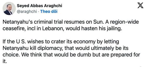 Bài đăng của Ngoại trưởng Iran Abbas Araghchi trên X.