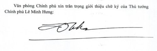 Chữ ký của Thủ tướng Lê Minh Hưng. 