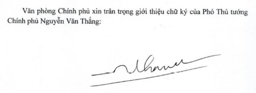 Chữ ký của Phó thủ tướng Nguyễn Văn Thắng. 