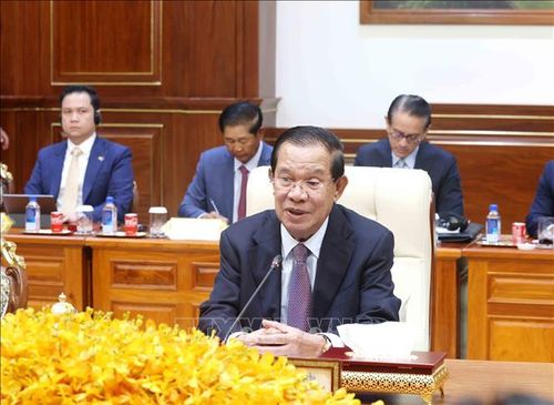 Chủ tịch CPP, Chủ tịch Thượng viện Hunsen phát biểu. Ảnh: Phương Hoa/TTXVN