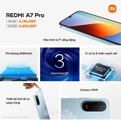 REDMI A7 Pro được hoàn thiện với thân máy mỏng chỉ 8,15mm, mang lại cảm giác cầm nắm thoải mái và thuận tiện trong nhiều tình huống sử dụng