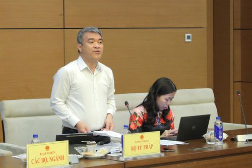 Thứ trưởng Bộ Tư pháp Nguyễn Thanh Tú phát biểu tại phiên họp