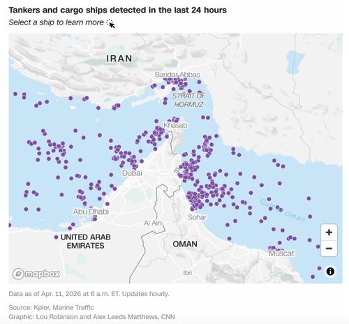 Nhiều tàu đang di chuyển về phía eo biển Hormuz. Nguồn: MarineTraffic. Graphic: CNN
