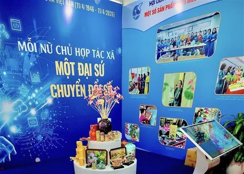 Không gian trưng bày, quảng bá các sản phẩm OCOP, làng nghề tiêu biểu của các hợp tác xã do phụ nữ làm chủ. Ảnh: Hùng Mạnh - TTXVN