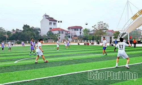 Các đội bóng tham gia thi đấu giao lưu tại sân bóng đá Trung tâm Văn hóa - Thể thao xã Thái Hòa, tạo sân chơi lành mạnh, gắn kết cộng đồng.
