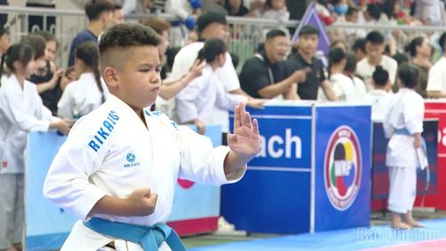 Vận động viên thi đấu ở nội dung biểu diễn quyền Kata.