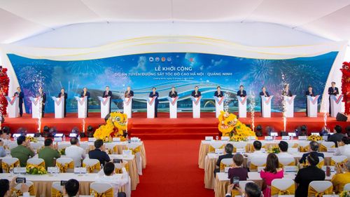 Lễ khởi công tuyến đường sắt tốc độ cao Hà Nội - Quảng Ninh. Ảnh: Vingroup.