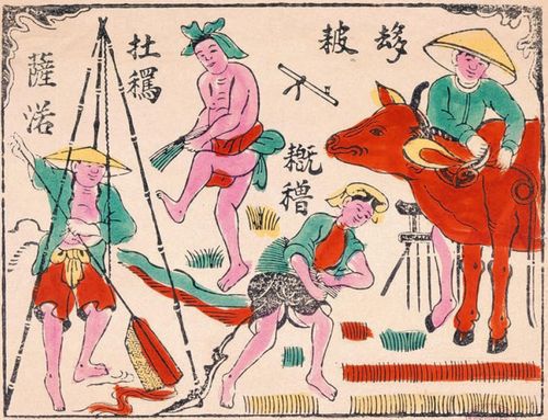  Công việc ở nông thôn là chủ đề phổ biến trong dòng tranh dân gian này, thể hiện sự cần cù của người lao động trong sản xuất. Các nghệ nhân sử dụng màu sắc hoàn toàn tự nhiên từ cây cỏ như màu đen của than cây xoan hay màu đỏ từ sỏi son. Tranh phản ánh khát vọng về một cuộc sống ấm no, hạnh phúc, vốn là ước mơ nghìn đời của người dân Việt Nam. 