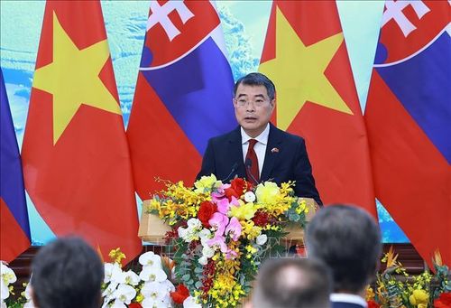 Thủ tướng Lê Minh Hưng phát biểu tại cuộc gặp gỡ báo chí hai nước. Ảnh: Dương Giang/TTXVN